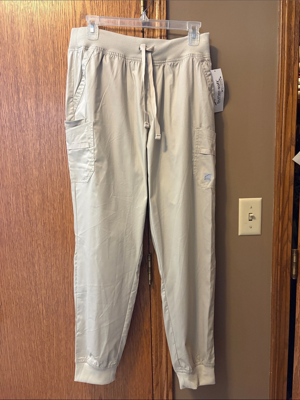 Butter Soft Women's Neutral Tan Drawstring WaistCargo Jogger Medical Scrub Pant